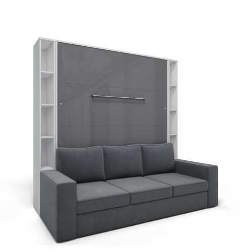 Függőleges szekrényágy kanapéval és polcokkal, 160 cm, Invent 